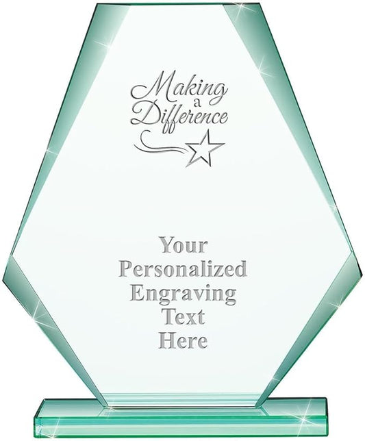 6" Jade Pyramid Crystal Award with Custom Engraving - Personalized Corporate Trophy Awards