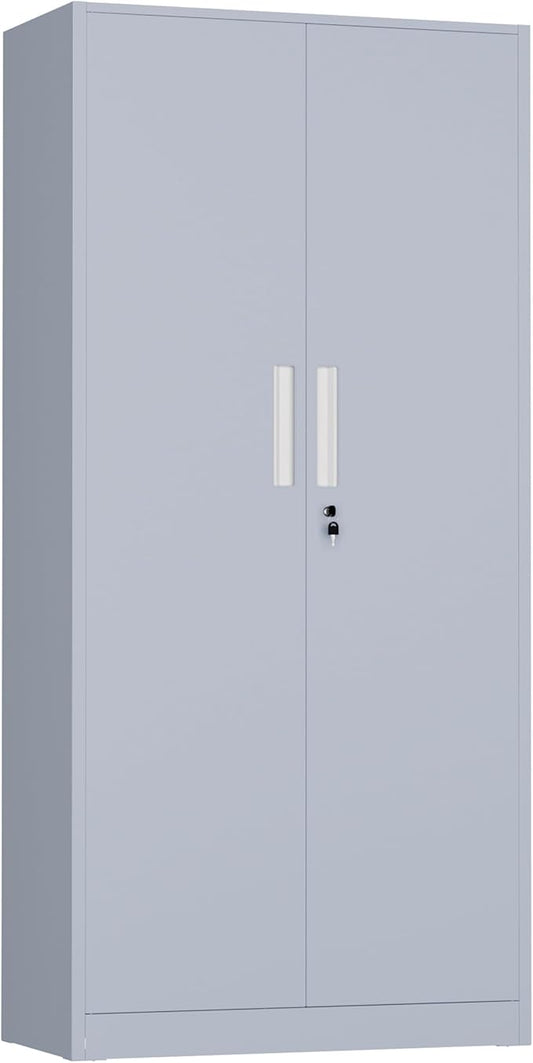 INTERGREAT Metal Storage Cabinet, 72" H Lockable Steel Cabinets with Locking Doors, Storage Locker with Adjustable Shelves for Office, Home, Garage, Gym, School (Cement Grey)