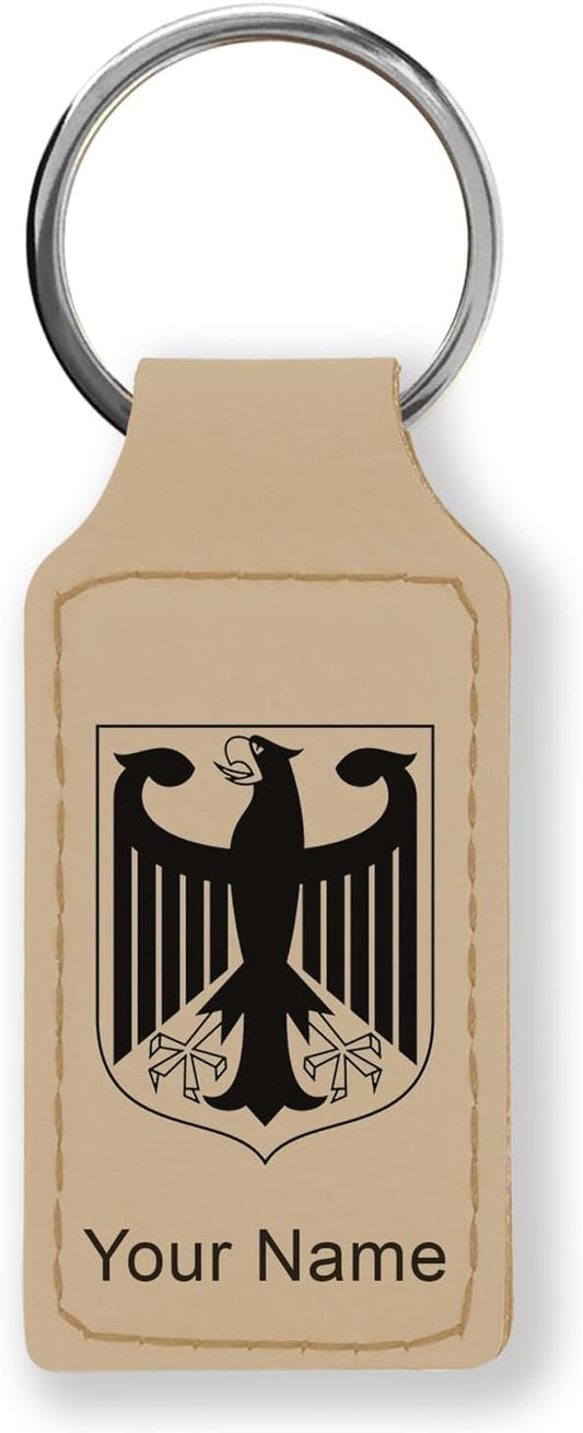 LaserGram Rectangle Keychain, Coat of Arms Germany, Personalized Engraving Included (Beige)