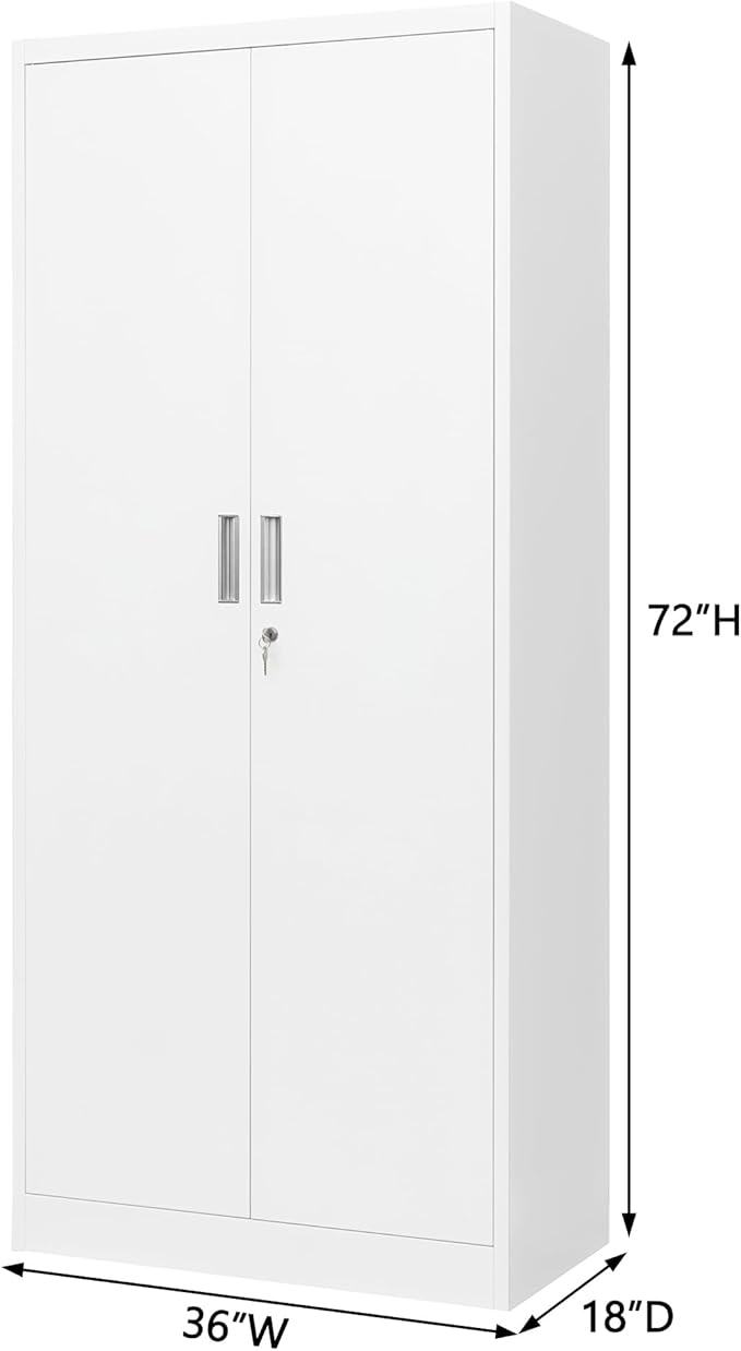 CJF Metal Storage Cabinet, 72" H Locking Storage Cabinet with Adjustable Shelves, Steel Cabinets for Garage, Office, Home, School-White