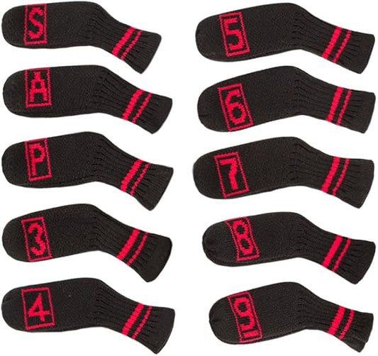 Scott Edward 10 Pcs Golf Club Head Covers for Irons Cuteness Basically Socks Shape Washable Durable Golf Club Head Protector Double Sided Knit Suitable for Most Brands