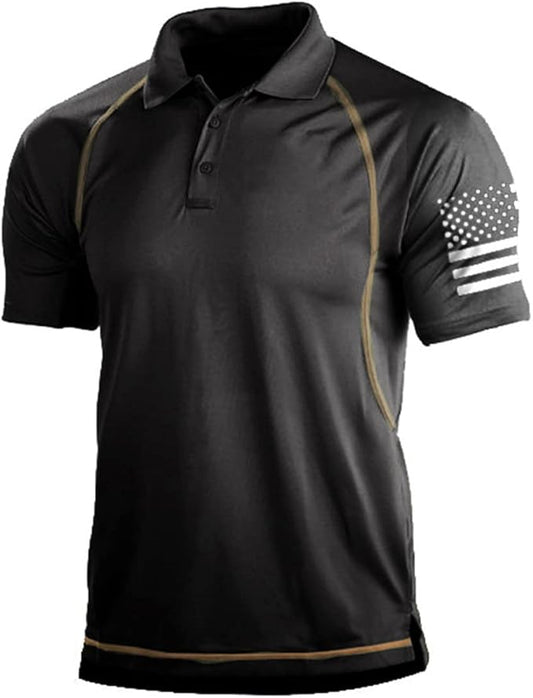 HARGLESMAN Men's 1776 Independence Day American Flag Short Sleeve Polo Golft Shirt(S-3XL)