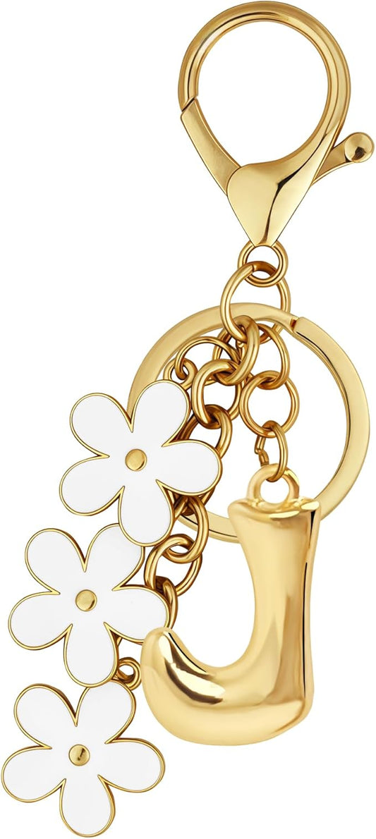 Gold Bubble Heart, Cherry, Bow & More Designs Letter Initial Keychain Bag Charms – Cute Purse Charms for Handbags