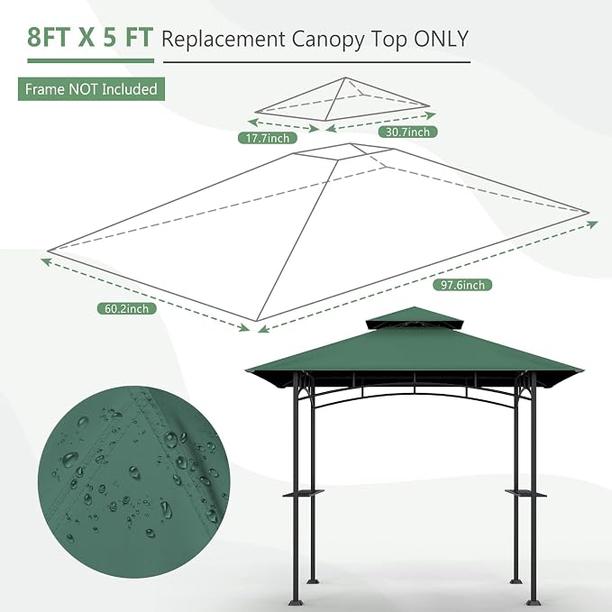 Grill Gazebo Canopy Replacement, 5 x 8 Ft, UV Resistant, Water Resistant - Image 2