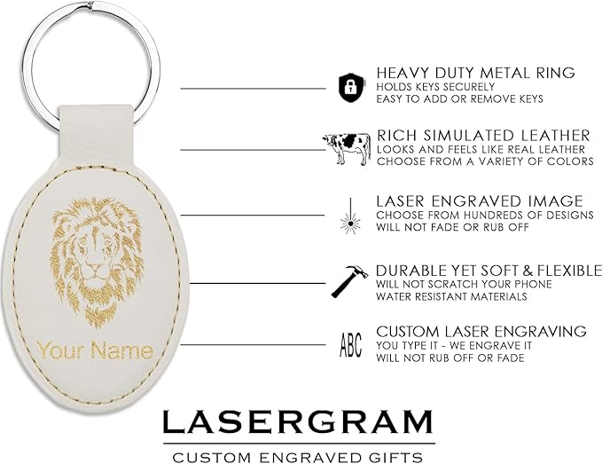 LaserGram Oval Keychain, Palm Trees, Personalized Engraving Included (White with Gold)