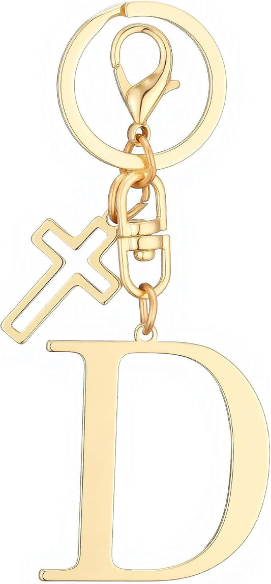 Gold Initial Keychain for Women A-Z Letter Cross Keychains Alphabet Key Chain bag Accessories Gift for Christian
