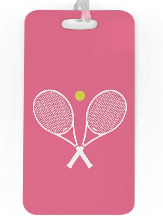 ChalkTalkSPORTS Tennis Luggage & Bag Tag | Crossed Tennis Rackets | Custom Info on Back | Large | Pink