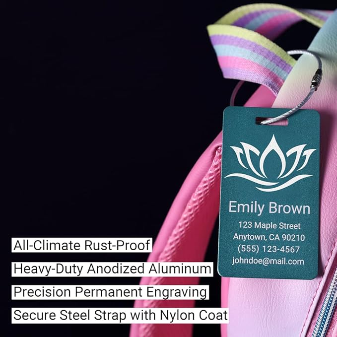 Personalized Luggage Tags for Suitcases – Custom Metal Name Tag for Travel, Golf Bag, and Baggage – Durable Aluminum Luggage Name Tags (Pack of 4)
