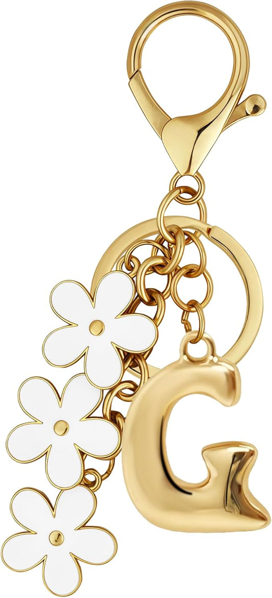 Gold Bubble Heart, Cherry, Bow & More Designs Letter Initial Keychain Bag Charms – Cute Purse Charms for Handbags