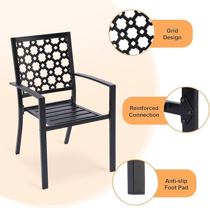 Patio Dining Chairs Set of 4, Stackable Metal High Back Chairs Set - Image 6