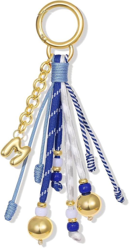 KissYan Christmas Initial Bag Charm for Women, Colorful Rope Purse Keychain With Puffy Letter, Handbag Charm for Backpack