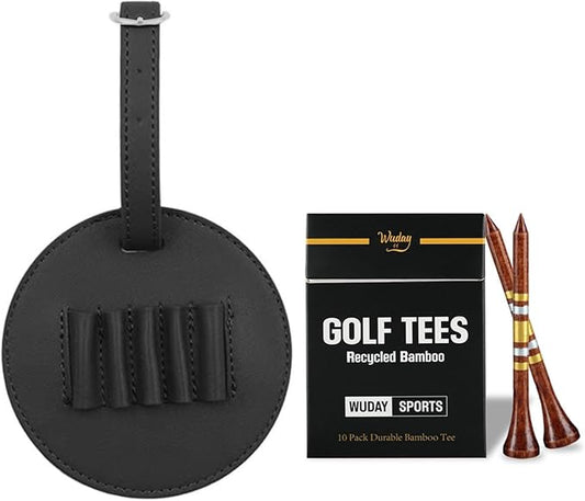 Golf Tee Holder for Bag, Golf Tee Carrier with 10 PCS Wooden Golf Tees 2-3/4 inch, Golf Accessories for Men and Women, Golf Bag Accessory and Golf Gift (Black)