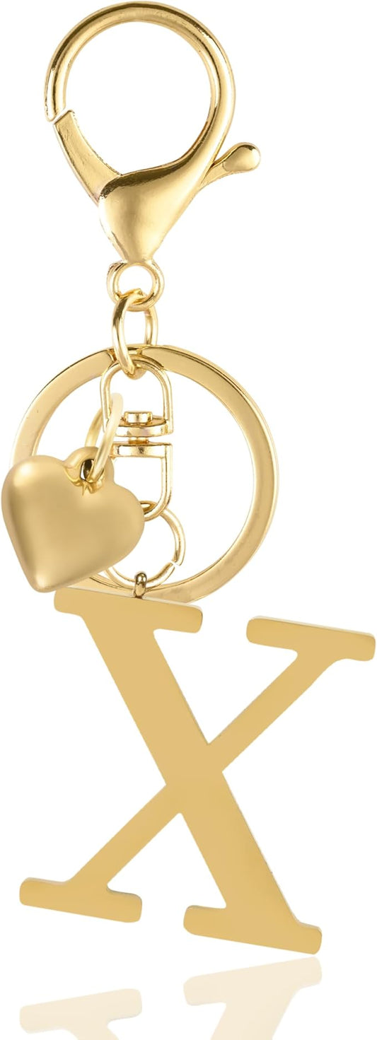 Metal Heart Alphabet Keychain for Women, Girls - Cute Initial Letter Accessories for Purse, Bag Charms and Backpack