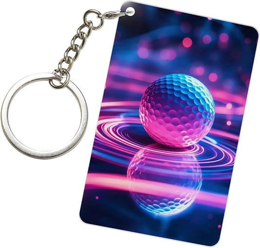 Astronaut Playing Golf Keychains Rectangular Acrylic Keychain Daily Key Ring Car Key Fob Holder 2X3 Inch