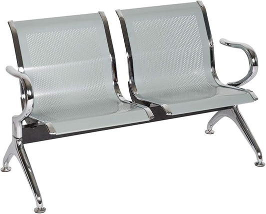 Kinfant Waiting Room Chair Bench - Guest Reception Chairs for Airport Hospital Bank Salon Barber Hall Room Conference (2-seat, Silver-Mesh)