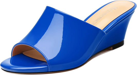 Wedge Sandals for Women Open Toe Wedge Heels Womens Matte High Heel Sandal Round Toe Heeled Wedge Sandals Slip on Casual shoes 2 inch