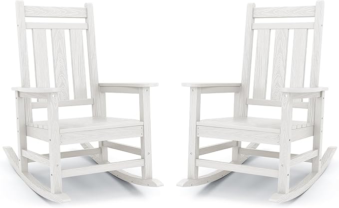 Oversized Outdoor Rocking Chair Set of 2, HDPE Patio Rockers by KINGYES