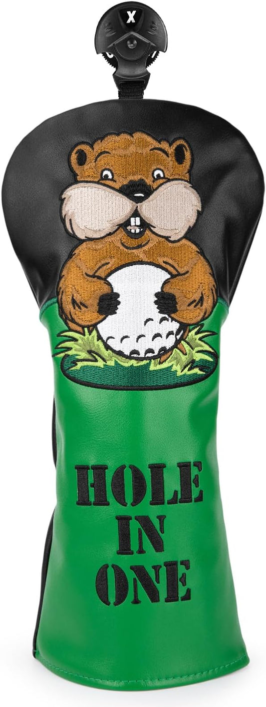 Golf Club Head Covers, Gopher Style Embroidery Golf Club Covers for Woods and Driver Fairway Hybrid, PU Leather Golf Head Covers for Men Women with Interchangeable Tags, Fits Most Golf Clubs