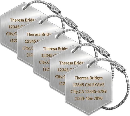 5 Pack Custom Engraved Luggage Tags, 2 x 1.7 inches Waterproof Personalized Luggage Tags, Aluminum Personalized Bag Tags for Suitcases/Backpack/Luggage Accessories [Silver]