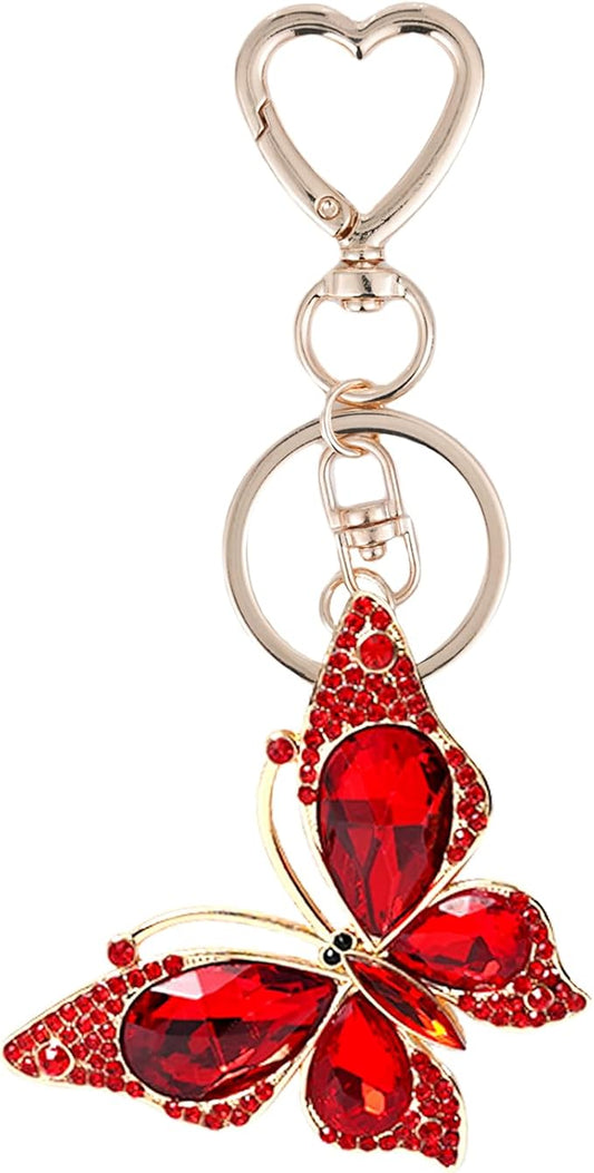 Weixiltc Charm Keychain for Women, Cute Heart Key Chain with Diamond Butterfly Pendant, Lovely Bag & Purse Keyring Accessory