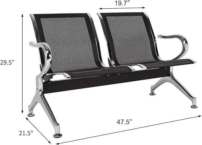 Kinfant Waiting Room Chair Bench - Guest Reception Chairs for Airport Hospital Bank Salon Barber Hall Room Conference (2-seat, Black-Mesh)