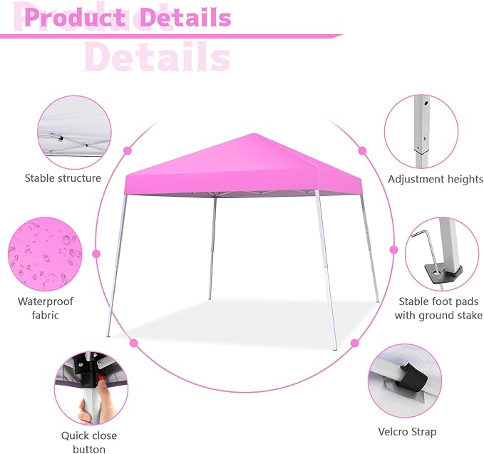 10x10FT Slant Leg Pop Up Canopy Tent, Portable Outdoor Shelter | 10x10FT Base - Image 2