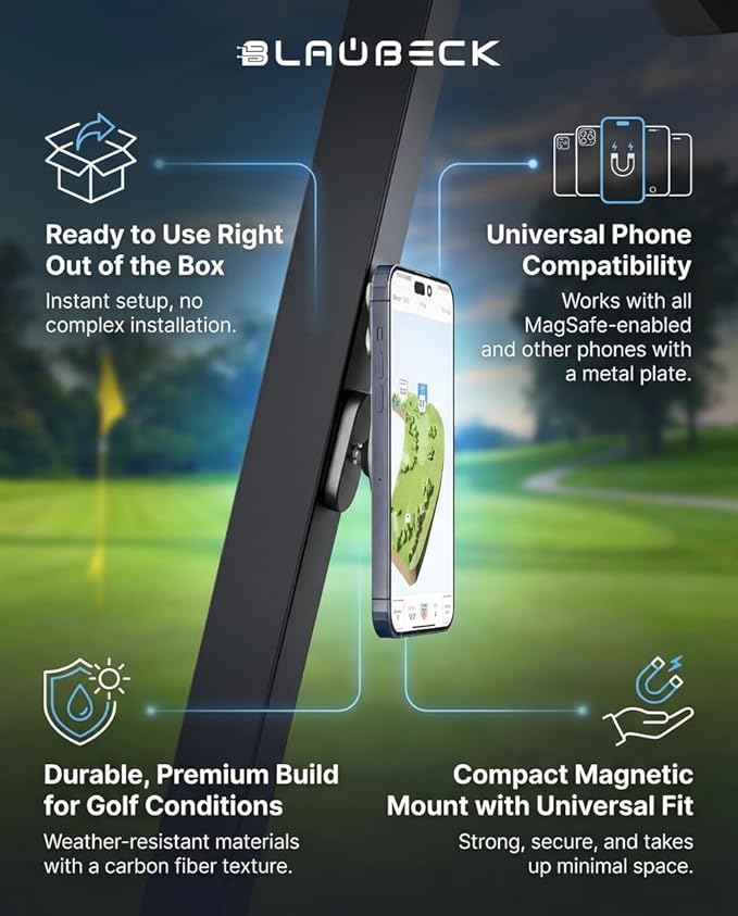 Premium Alloy Magnetic Golf Cart Phone Holder - Universal MagSafe Mount for iPhone & Android - Compatible with Club Car, EZGO, Yamaha, Icon - Golf Cart Accessories