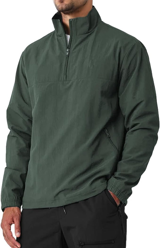 Aulemen Men's Casual Quarter Zip Pullover Golf Windbreakers Athletic Lightweight Jacket Hiking Running Sweatshirt with Pocket