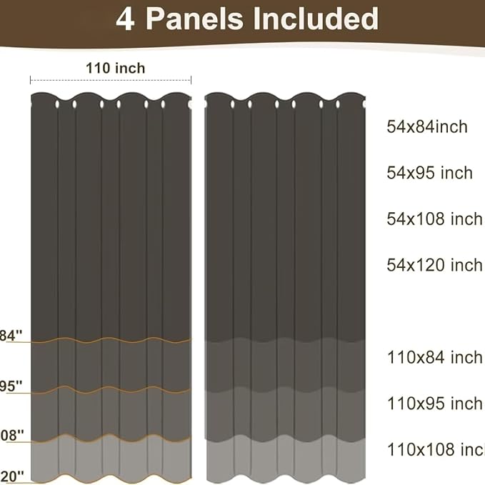 Windproof Outdoor Curtains for Patio Waterproof 4 Pcs 110x108 In Cream | - Image 9