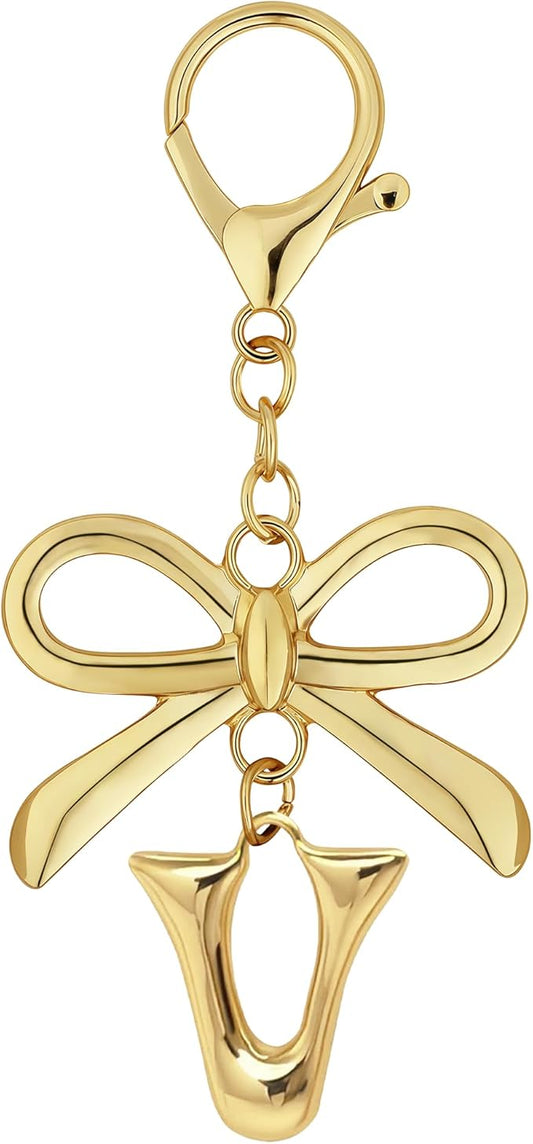 Gold Bubble Heart, Cherry, Bow & More Designs Letter Initial Keychain Bag Charms – Cute Purse Charms for Handbags