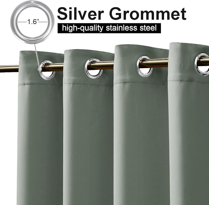 NICETOWN Windproof Sage Green Outdoor Curtains 2 Panels Top and Bottom Grommet - Image 3