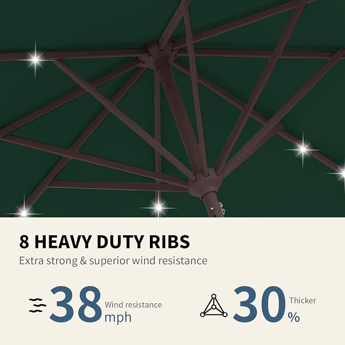 9FT Patio Umbrella with Solar Lights, Outdoor Market Umbrella with Tilt and - Image 4
