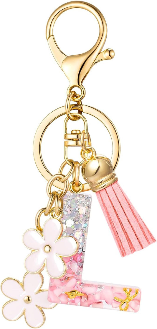 SELOVO Girls Pink Flower Chain Cute Keychain Initial Keychain Key Chain for Women