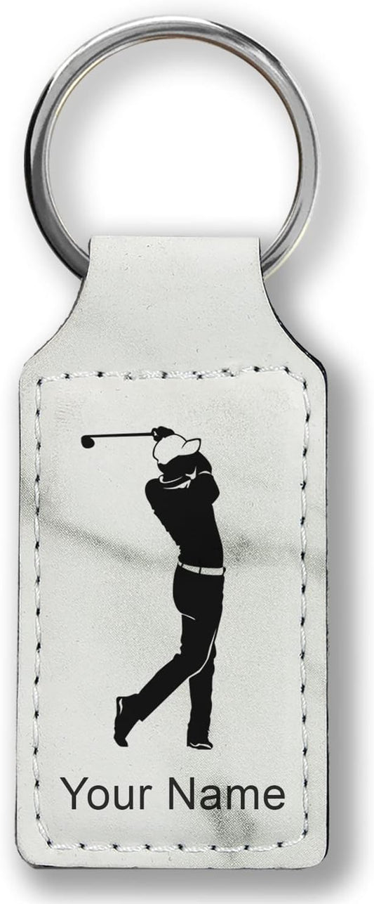 LaserGram Rectangle Keychain, Golfer Golfing, Personalized Engraving Included