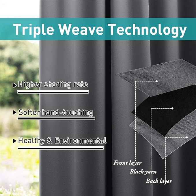 NICETOWN 2 Panels=104" Width Patio Curtains Outdoor Waterproof Extra Long 108" - Image 5