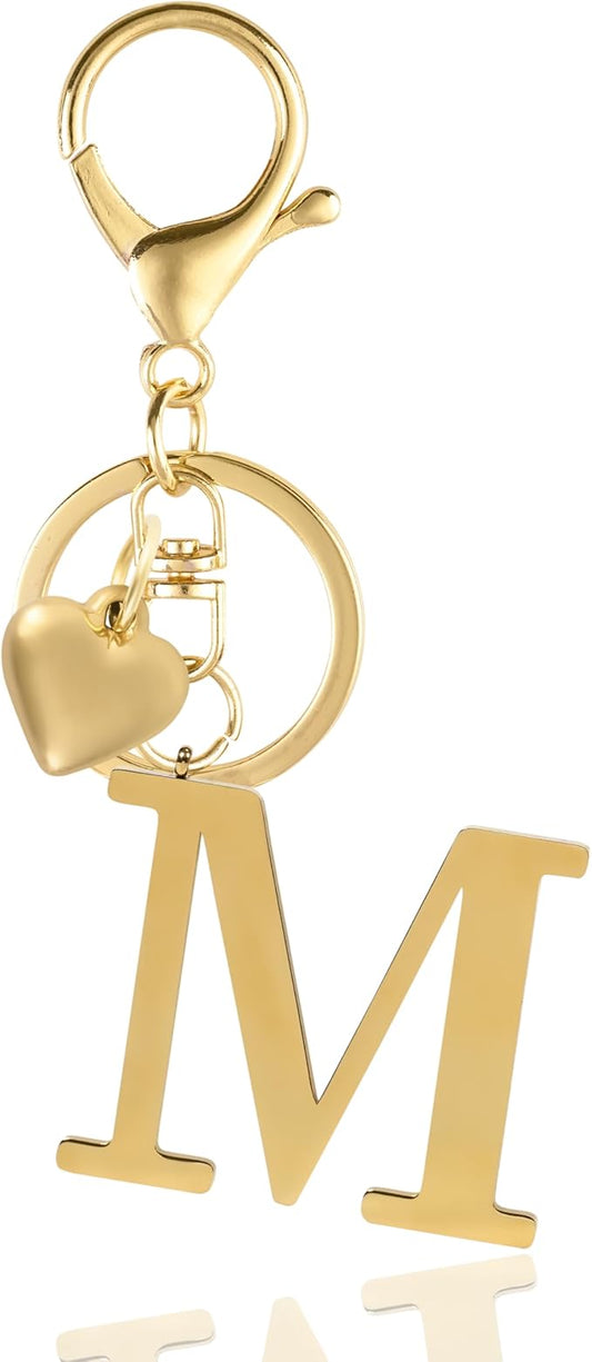Metal Heart Alphabet Keychain for Women, Girls - Cute Initial Letter Accessories for Purse, Bag Charms and Backpack
