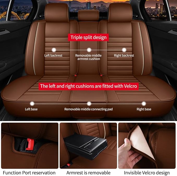 Leather Car Seat Covers for Volkswagen Golf Alltrack 2017-2019,Car Seat Covers Full Set,Seat Covers with Safety,Waterproof Seat Cover Compatible Airbag(5pcs Coffee Luxury)