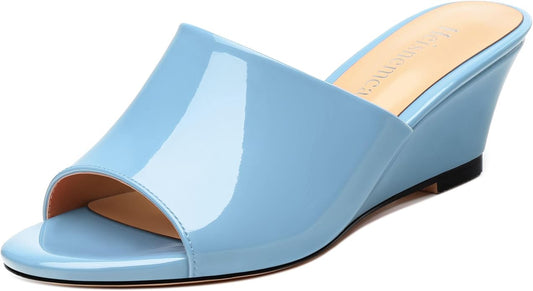 Wedge Sandals for Women Open Toe Wedge Heels Womens Matte High Heel Sandal Round Toe Heeled Wedge Sandals Slip on Casual shoes 2 inch