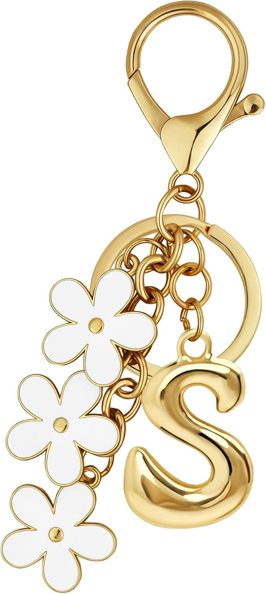 Gold Bubble Heart, Cherry, Bow & More Designs Letter Initial Keychain Bag Charms – Cute Purse Charms for Handbags