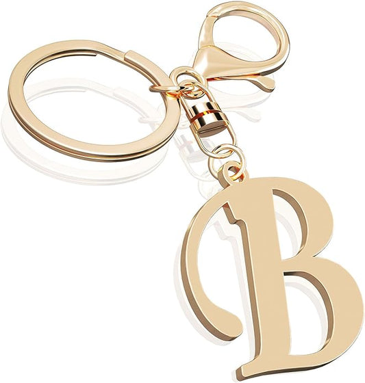 Cute Stainless Steel Gold Initial Letter Keychain for Women Girl, Charms for Key Handbag Backpack Bag, Personalized Gift