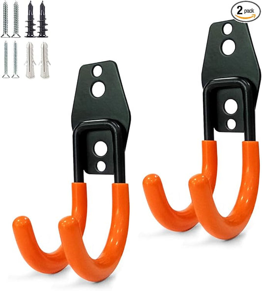 2 Pack Garage Storage Utility Hooks，Garage Garden Tool Organizer，Steel Wall Mount Hooks, Garden Small U Hooks (Type O-Orange)