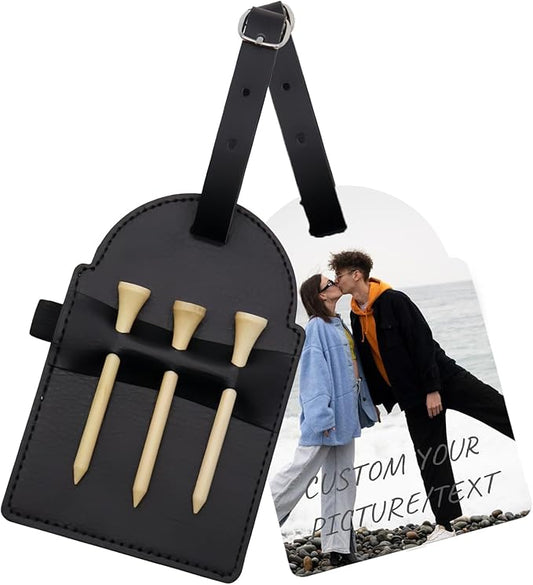 Personalized Golf Tee Bag Tags Custom Golf Tee Holders for Golf Bag，3 Wooden Tees Leather Gift for Golfer Men Women Dad Grandpa, or Uncle