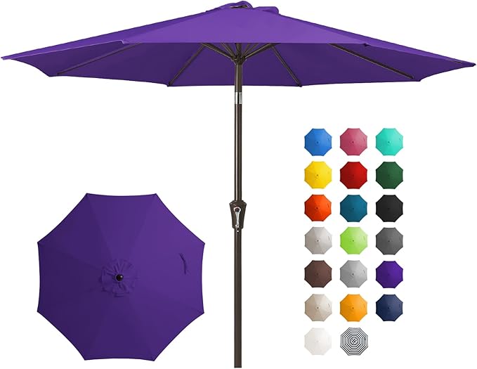 JEAREY 10 ft Outdoor Patio Umbrella w/Tilt and Crank, Dark Purple | 8 Sturdy by JEAREYOutdoorsCollection