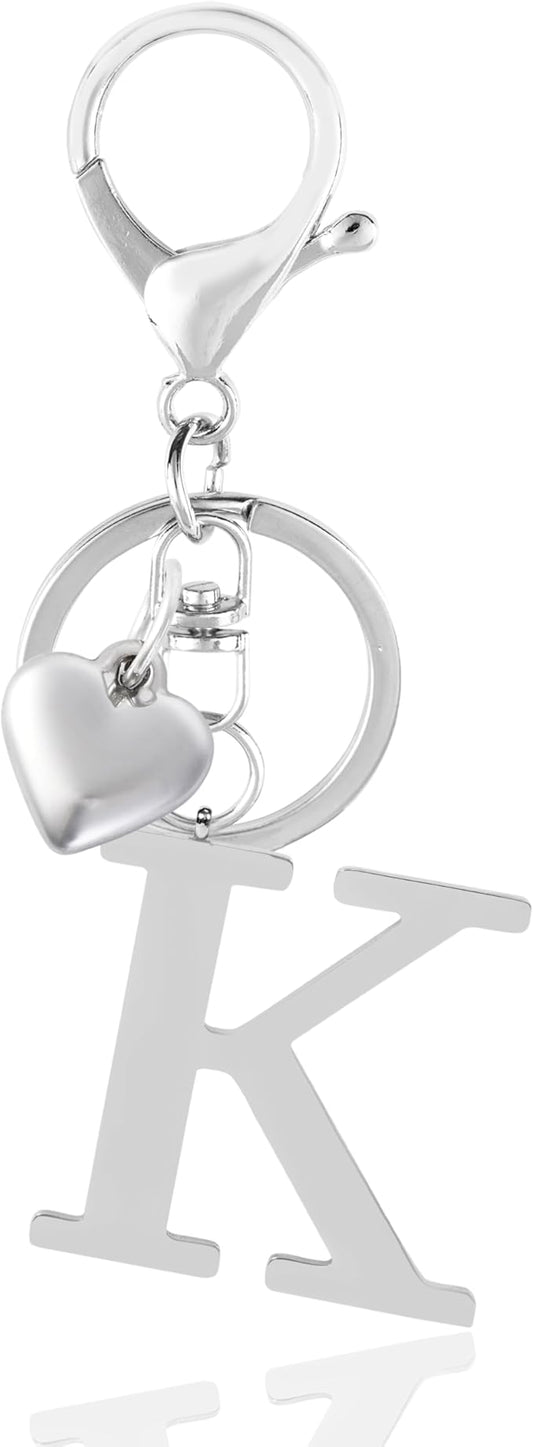 Metal Heart Alphabet Keychain for Women, Girls - Cute Initial Letter Accessories for Purse, Bag Charms and Backpack