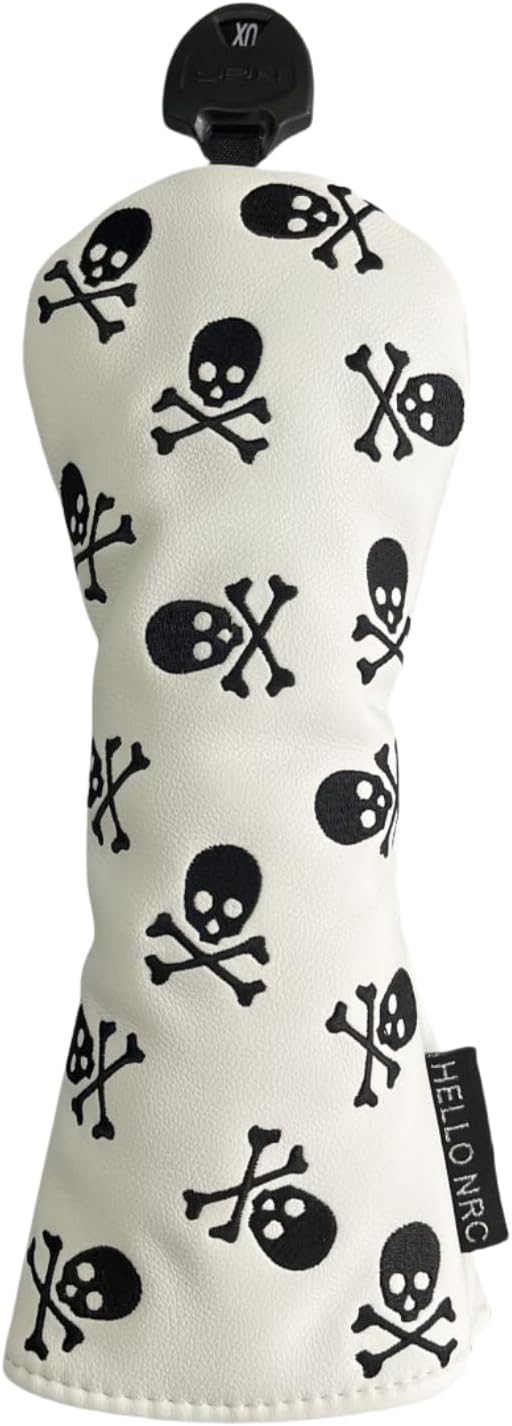 Golf Club Headcover 3 Wood Headcover Hybrid UT Covers White Skull Embroidery, Premium Leather Driver Head Covers Hybrid Headcover Fairway Wood Cover for Golf Clubs