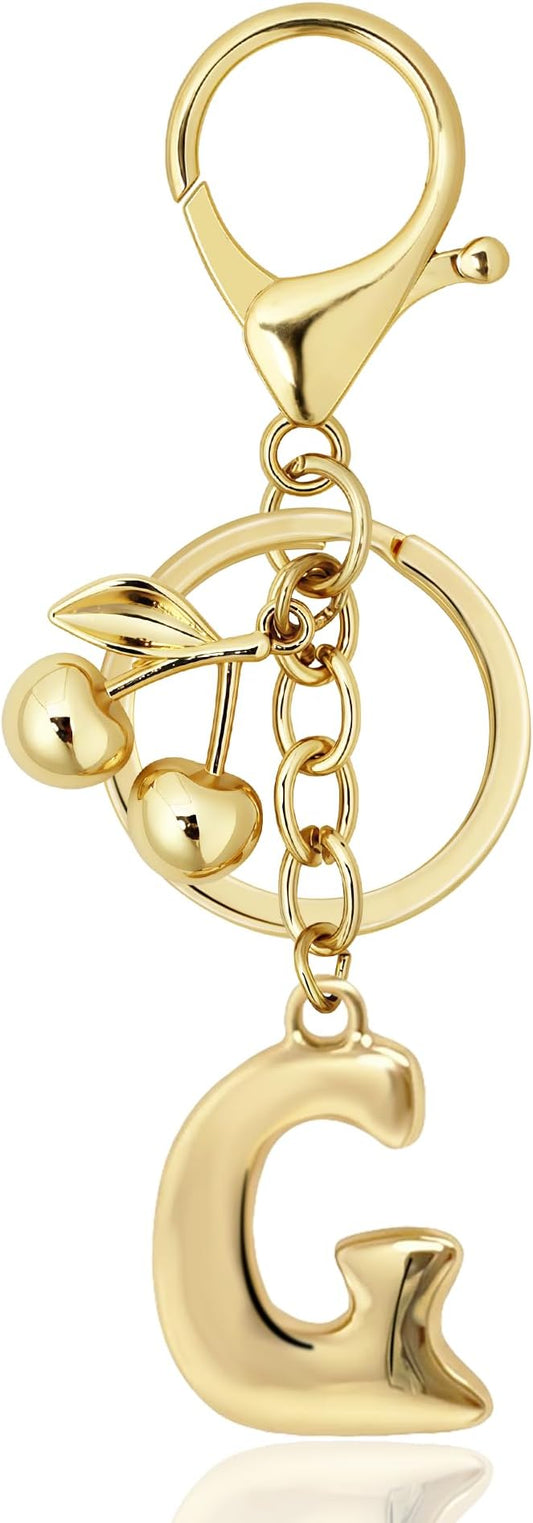 Gold Bubble Heart, Cherry, Bow & More Designs Letter Initial Keychain Bag Charms – Cute Purse Charms for Handbags