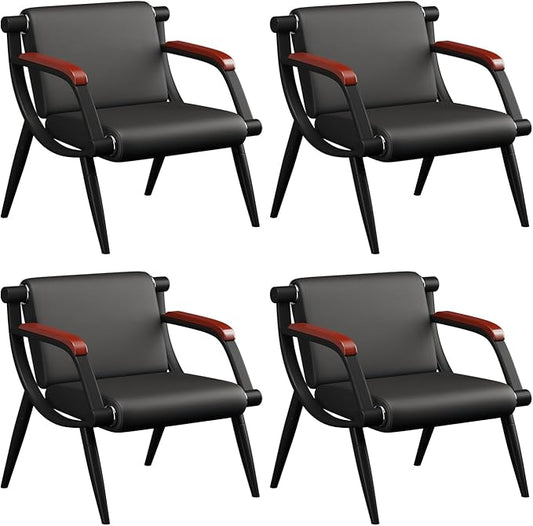 wonline Waiting Room Chairs, Office Furniture Reception Chairs with Arms, Leather Chairs is Suitable for Clinic,Airport,Hospital,Barber,Salon,Bank-(Black 4pcs)