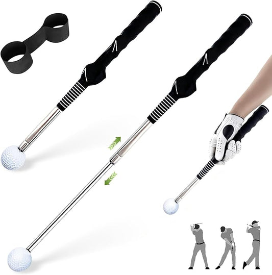 TRILVIX Retractable Golf Swing Training Aid, Portable Grip Trainer with Click Feedback for Right-Handed Golfers, Includes Arm Band, Strength & Tempo Trainer for Chipping, Indoor & Outdoor Practice