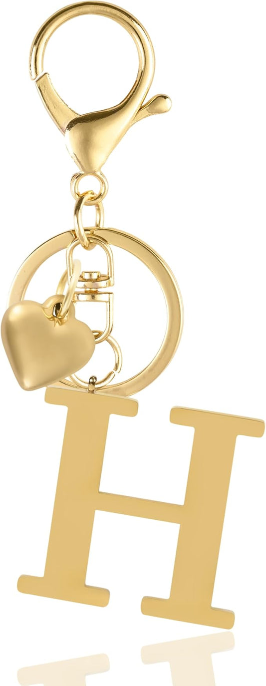 Metal Heart Alphabet Keychain for Women, Girls - Cute Initial Letter Accessories for Purse, Bag Charms and Backpack