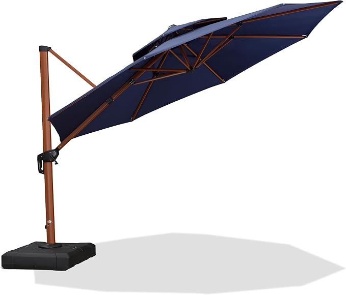 PURPLE LEAF Cantilever Outdoor Umbrella 12ft Wood-Grain Finish, Long-lasting by PURPLELEAF